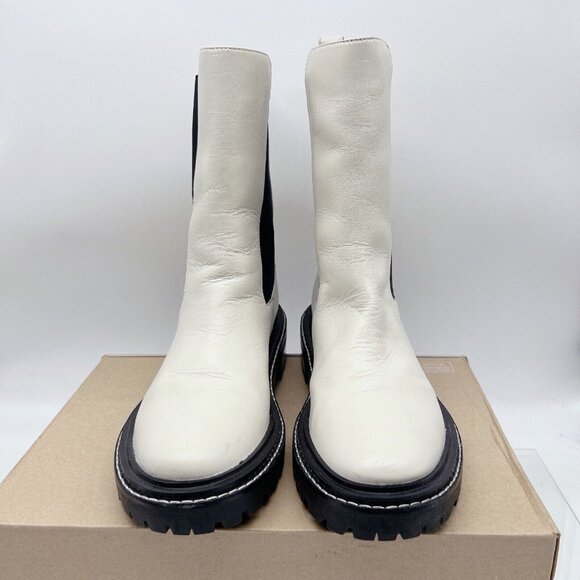 Tory Burch Benton Chelsea Ankle Boots Platform Vachetta Calf Ivory/ Black US 10 - Picture 6 of 13